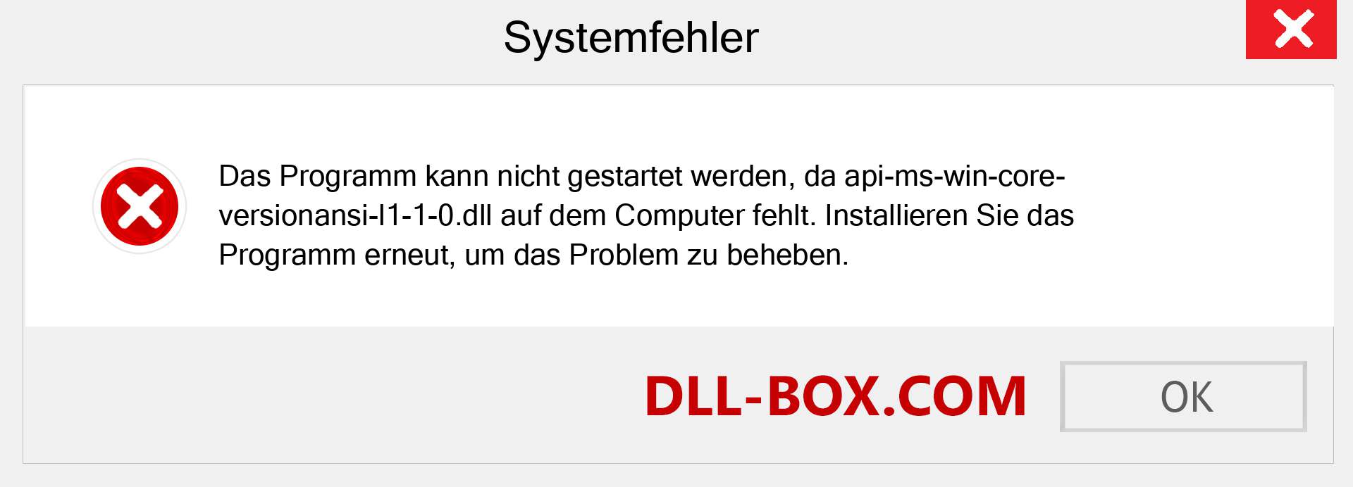 api-ms-win-core-versionansi-l1-1-0.dll-Datei fehlt?. Download für Windows 7, 8, 10 - Fix api-ms-win-core-versionansi-l1-1-0 dll Missing Error unter Windows, Fotos, Bildern