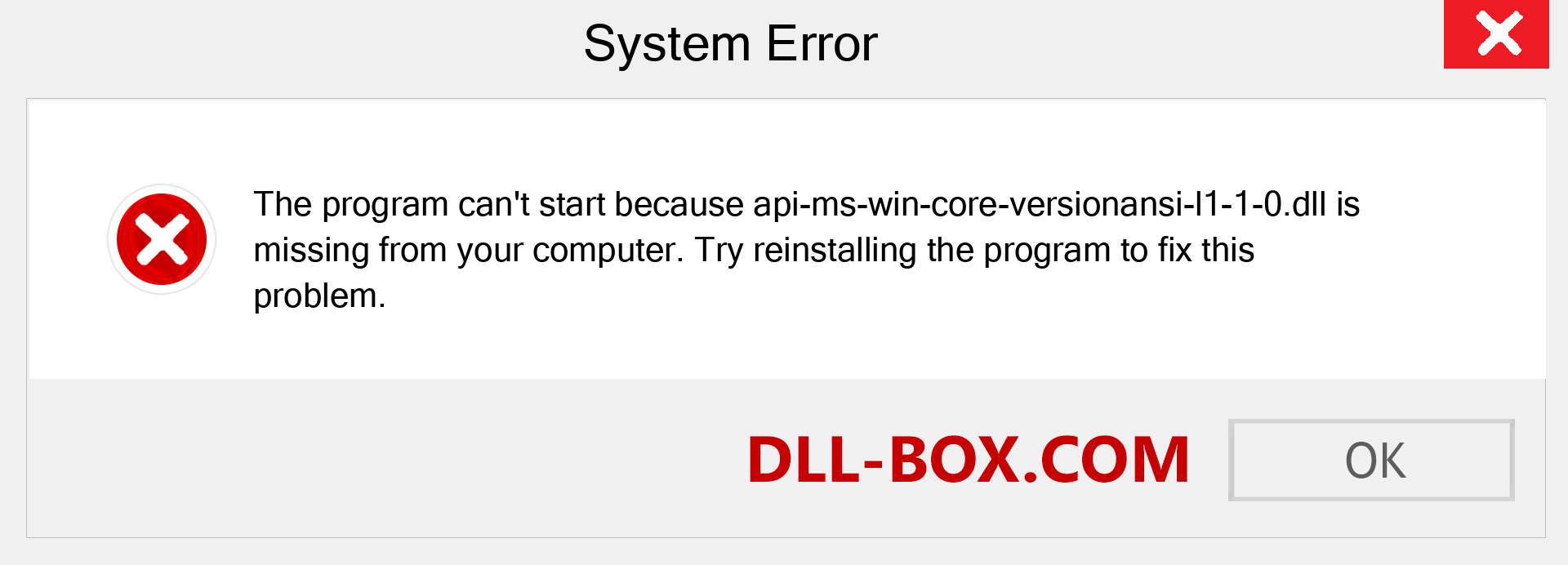  api-ms-win-core-versionansi-l1-1-0.dll file is missing?. Download for Windows 7, 8, 10 - Fix  api-ms-win-core-versionansi-l1-1-0 dll Missing Error on Windows, photos, images